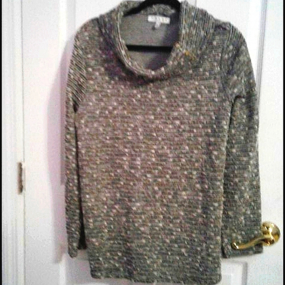 Chaus Retro 80s Black & Beige Long Sleeve Cowl Neck Longline Textured Sweater L